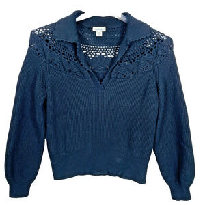 Sundance Sweater Size S Black Wool Blend Pullover Crochet Yoke Boho Art to Wear